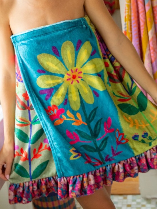 NATURAL LIFE Other - Natural Life Vibrant Floral Turquoise Wrap Towel Dress
